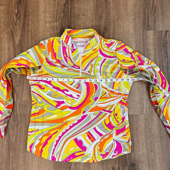 Icikuls Women's Long Sleeve 1/4 Zip Top Golf Tennis Athleisure Mod/Pucci Style M - Picture 10 of 10